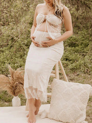 Momyraise Umstandskleider Enges Spitze Schlitz Bandeau Täglich Elegant Mode Abend Urlaub Babybauch Shooting