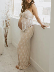 Momyraise Umstandskleider Enges Spitze Schlitz Bandeau Täglich Elegant Mode Abend Urlaub Babybauch Shooting