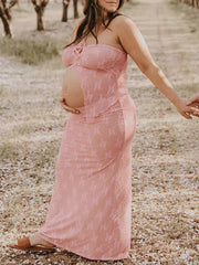 Momyraise Umstandskleider Enges Spitze Schlitz Bandeau Täglich Elegant Mode Abend Urlaub Babybauch Shooting