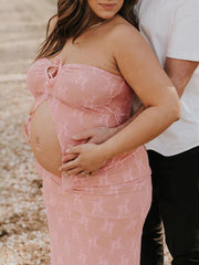 Momyraise Umstandskleider Enges Spitze Schlitz Bandeau Täglich Elegant Mode Abend Urlaub Babybauch Shooting