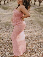 Momyraise Umstandskleider Enges Spitze Schlitz Bandeau Täglich Elegant Mode Abend Urlaub Babybauch Shooting