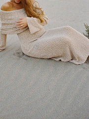 Momyraise Umstandskleider Enges Volltonfarbe Schulterfreie Langarm Elegant Beiläufige Ausgehabend Strand Fotoshooting Kleider
