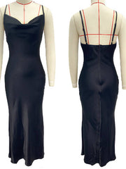 Momyraise Brautjungfern Kleider Satin Enges Rückenfrei Spaghettiträger Schlinge Ärmellos Elegant Damen Abend Ball Maxikleid