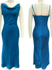 Momyraise Brautjungfern Kleider Satin Enges Rückenfrei Spaghettiträger Schlinge Ärmellos Elegant Damen Abend Ball Maxikleid