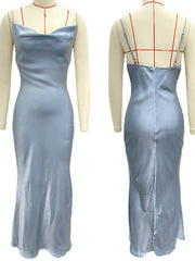 Momyraise Brautjungfern Kleider Satin Enges Rückenfrei Spaghettiträger Schlinge Ärmellos Elegant Damen Abend Ball Maxikleid