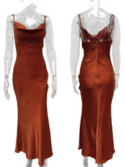 Momyraise Brautjungfern Kleider Satin Enges Rückenfrei Spaghettiträger Schlinge Ärmellos Elegant Damen Abend Ball Maxikleid