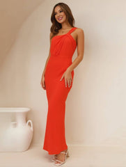 Momyraise Brautjungfern Kleider Schlank Satin Bandeau One Shoulder Elegant Ball Ferien Damen Maxikleid