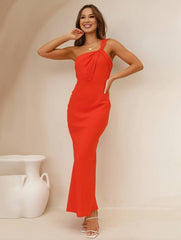 Momyraise Brautjungfern Kleider Schlank Satin Bandeau One Shoulder Elegant Ball Ferien Damen Maxikleid