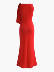Momyraise Maxikleid Schlank Volltonfarb One Shoulder Ärmellos Elegant Mode Damen Abend Ausgehabend Kleid