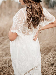 Momyraise Umstandskleider Fotoshootingkleid Spitze Mesh Wellensaum Babybauch Maxikleider