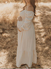 Momyraise Umstandskleider Schlank Rüschen Quadratischem Kragen Laternenhülse Täglich Mode Für Schwangerschaft