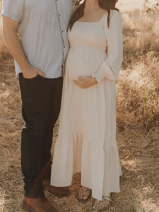 Momyraise Umstandskleider Schlank Rüschen Quadratischem Kragen Laternenhülse Täglich Mode Für Schwangerschaft