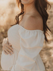 Momyraise Umstandskleider Schlank Rüschen Quadratischem Kragen Laternenhülse Täglich Mode Für Schwangerschaft