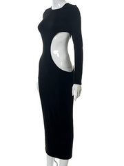 Momyraise Umstandskleider Enges Volltonfarbe Cut Out Rundhals Langarm Elegant Mode Für Schwangerschaft