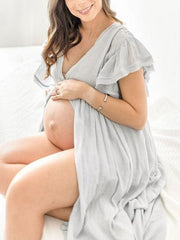 Momyraise Umstandsmode Fotoshootingkleider Rüschen V-Ausschnitt Boho Lässig Für Schwangerschaft