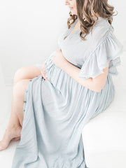 Momyraise Umstandsmode Fotoshootingkleider Rüschen V-Ausschnitt Boho Lässig Für Schwangerschaft