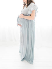 Momyraise Umstandsmode Fotoshootingkleider Rüschen V-Ausschnitt Boho Lässig Für Schwangerschaft