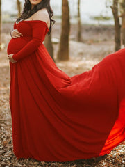 Momyraise Umstandskleider Volltonfarbe Baumwolle Drapiert V-Ausschnitt Langarm Elegant Für Schwangerschaft