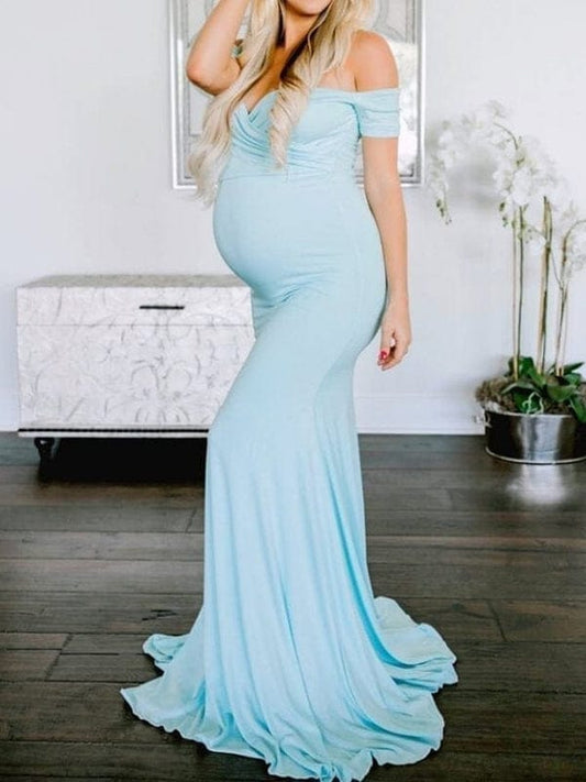 Momyraise Umstandskleider Schulterfreie Boot-Ausschnitt Elegant Mode Für Schwangerschaft