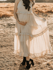 Momyraise Umstandskleider Rüschen Rundhals Neckholder Ärmellos Süße Damen Elegant Fotoshooting Für Schwangerschaft