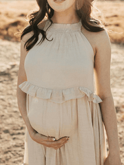 Momyraise Umstandskleider Rüschen Rundhals Neckholder Ärmellos Süße Damen Elegant Fotoshooting Für Schwangerschaft