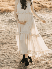 Momyraise Umstandskleider Rüschen Rundhals Neckholder Ärmellos Süße Damen Elegant Fotoshooting Für Schwangerschaft