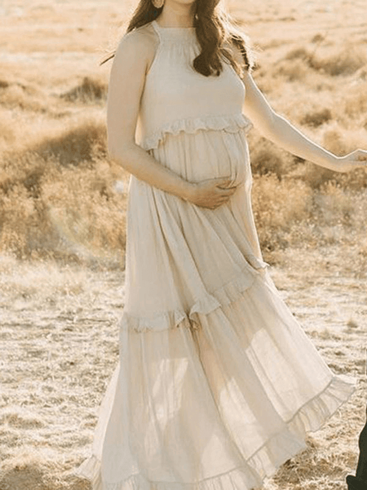 Momyraise Umstandskleider Rüschen Rundhals Neckholder Ärmellos Süße Damen Elegant Fotoshooting Für Schwangerschaft