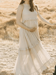 Momyraise Umstandskleider Rüschen Rundhals Neckholder Ärmellos Süße Damen Elegant Fotoshooting Für Schwangerschaft