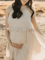 Momyraise Umstandskleider Rüschen Rundhals Neckholder Ärmellos Süße Damen Elegant Fotoshooting Für Schwangerschaft