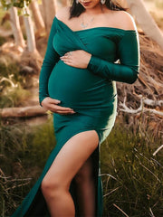 Momyraise Umstandskleider Dünn Volltonfarbe Seitenschlitz Fischschwanz V-Ausschnitt Langarm Aktuelles Für Schwangerschaft