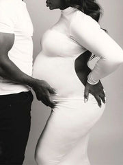 Momyraise Umstandskleider Enges Cut Out Rückenfrei Langarm Elegant Studio Babybauch Shooting