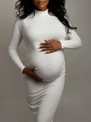 Momyraise Umstandskleider Enges Cut Out Rückenfrei Langarm Elegant Studio Babybauch Shooting