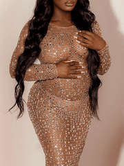 Momyraise Umstandskleider Mesh Schlitz Strass Rundhals Langarm Elegant Mode Babybauch Shooting Für Schwangerschaft