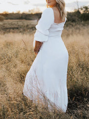 Momyraise Umstandskleider Geblümt Blümchen Chiffon Bandeau Quadratischem Kragen Langarm Täglich Süße Boho Beiläufige Fotoshooting