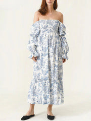 Momyraise Umstandskleider Geblümt Blümchen Chiffon Bandeau Quadratischem Kragen Langarm Täglich Süße Boho Beiläufige Fotoshooting