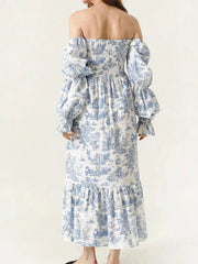 Momyraise Umstandskleider Geblümt Blümchen Chiffon Bandeau Quadratischem Kragen Langarm Täglich Süße Boho Beiläufige Fotoshooting