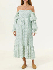 Momyraise Umstandskleider Geblümt Blümchen Chiffon Bandeau Quadratischem Kragen Langarm Täglich Süße Boho Beiläufige Fotoshooting