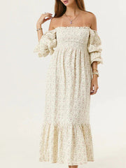 Momyraise Umstandskleider Geblümt Blümchen Chiffon Bandeau Quadratischem Kragen Langarm Täglich Süße Boho Beiläufige Fotoshooting