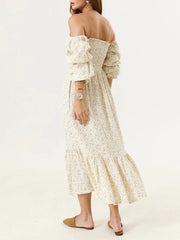 Momyraise Umstandskleider Geblümt Blümchen Chiffon Bandeau Quadratischem Kragen Langarm Täglich Süße Boho Beiläufige Fotoshooting