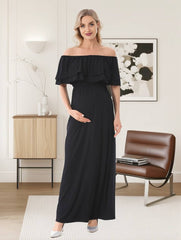 Momyraise Umstandskleider Rüschen Volants Boot-Ausschnitt Elegant Beiläufige Mode Fotoshooting Babybauch Shooting