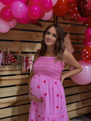 Momyraise Umstandskleider Sonnenblumendruck Rüschen Stickerei Spaghettiträger Ärmellos Elegant Täglich Strand Urlaub