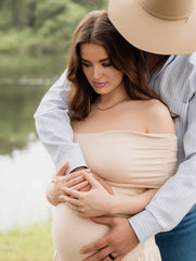 Momyraise Umstandskleider Elasthan Plissee Schulterfreie Boot-Ausschnitt Elegant Mode Abend Strand Urlaub Babybauch Shooting