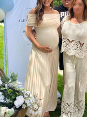 Momyraise Umstandskleider Plissee Schulterfreie Elegant Täglich Lässig Ausgehabend Strand Urlaub Fotoshooting