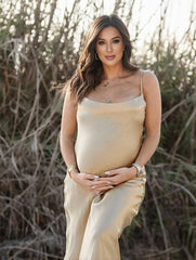 Momyraise Umstandskleider Dünn Satin Fischschwanz Spaghettiträger Wasserfallausschnitt Ärmellos Elegan Ausgehabend Braut