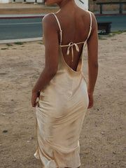 Momyraise Umstandskleider Dünn Satin Fischschwanz Spaghettiträger Wasserfallausschnitt Ärmellos Elegan Ausgehabend Braut