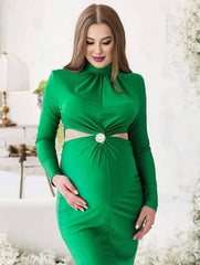 Momyraise Umstandskleider Schlank Volltonfarbe Langarm Elegant Mode Ausgehabend Cocktail Ball