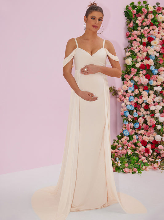 Momyraise Umstandskleider Schlank Fischschwanz V-Ausschnitt Ärmellos Elegant Abend Ball Braut Babybauch Shooting