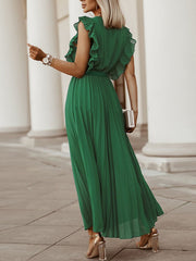 Momyraise Umstandskleider Plisseekleid Chiffon Rüschen Gürtel V-Ausschnitt Ärmellos Täglich Für Schwangerschaft Sommerkleid