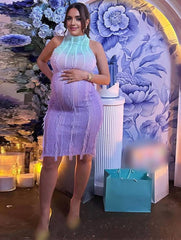 Momyraise Umstandskleider Enges Farbverlauf Ombre Farbkontrast Fransen Cut Out Ärmellos Mode Täglich Cocktail Kleider