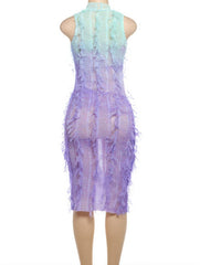 Momyraise Umstandskleider Enges Farbverlauf Ombre Farbkontrast Fransen Cut Out Ärmellos Mode Täglich Cocktail Kleider